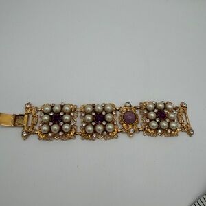 SELRO Signed Vintage Gold and Purple Pearl Bracelet